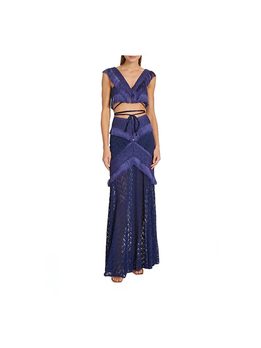 PatBO Navy Fringe Crochet Two-Piece Set